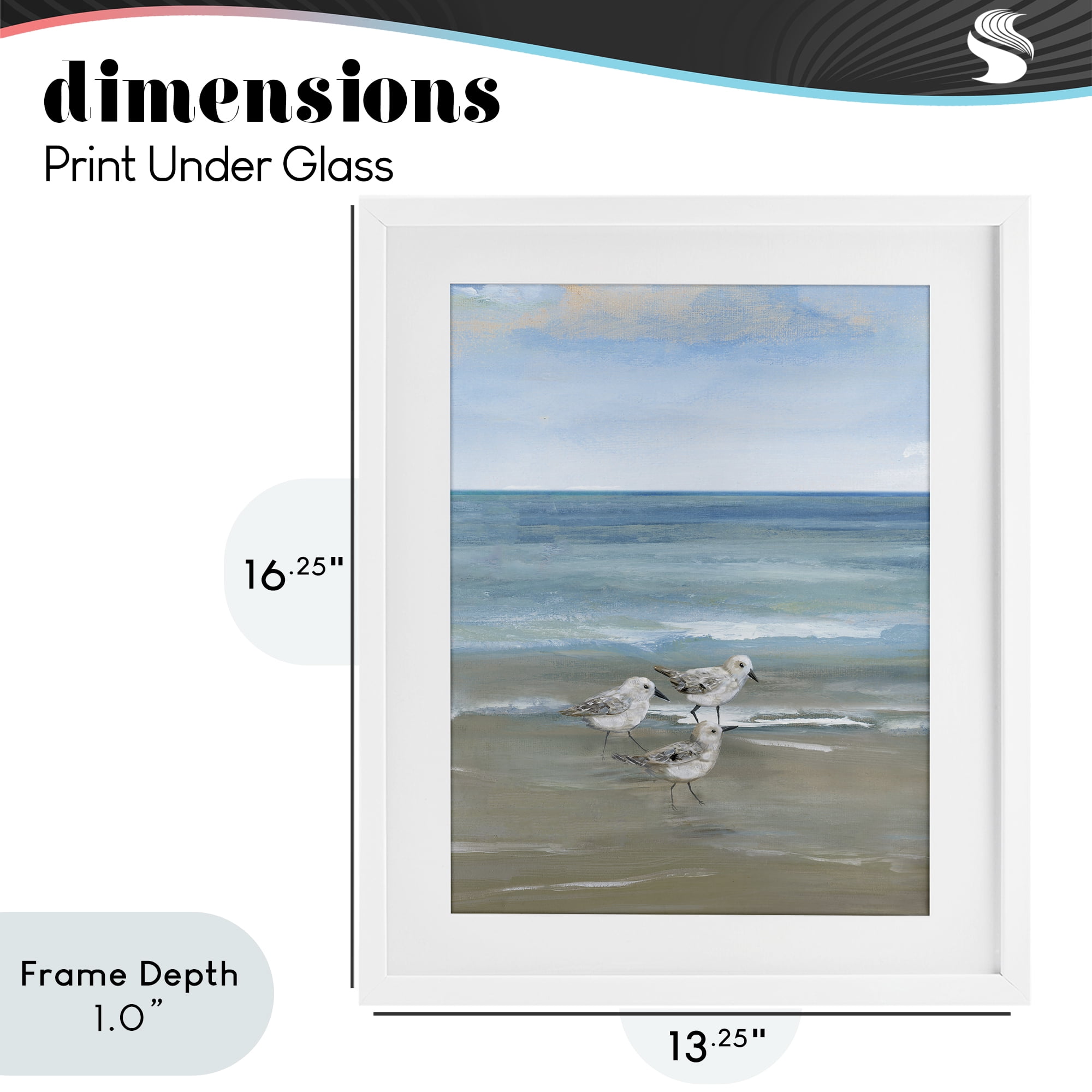 Stupell Industries Three Shorebirds & Gentle Waves White Framed Print Under Glass, design by Nan