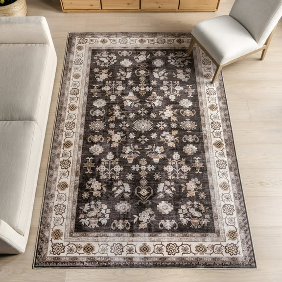 nuLOOM Verity SplashGuard Traditional Medallion Machine Washable Area Rug, 2' 6" x 8', Runner, Verity Brown