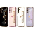 thumbnail image 5 of Designed for Samsung Galaxy A13 5G Case with Strap Luxury Love Heart Plating Gold Bumper Phone Cover Wristband Kickstand Full Body Protective Slim Case for Women - Purple, 5 of 10