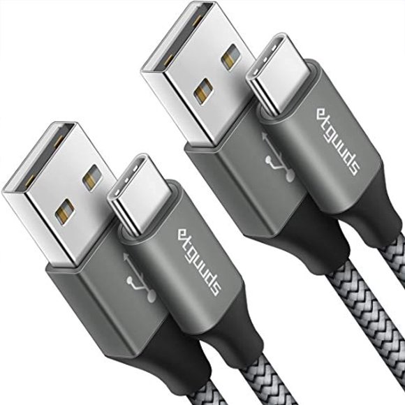 [2-Pack, 6ft] USB C Cable 3A Fast Charging, etguuds Nylon Braided USB A to Type C Charger Cord Compatible with Samsung Galaxy Note 10/10+ Plus/9/8, S10 S10E, S20 S9 S8, A10e A20 A40 A50 A70 A80 (Gray)