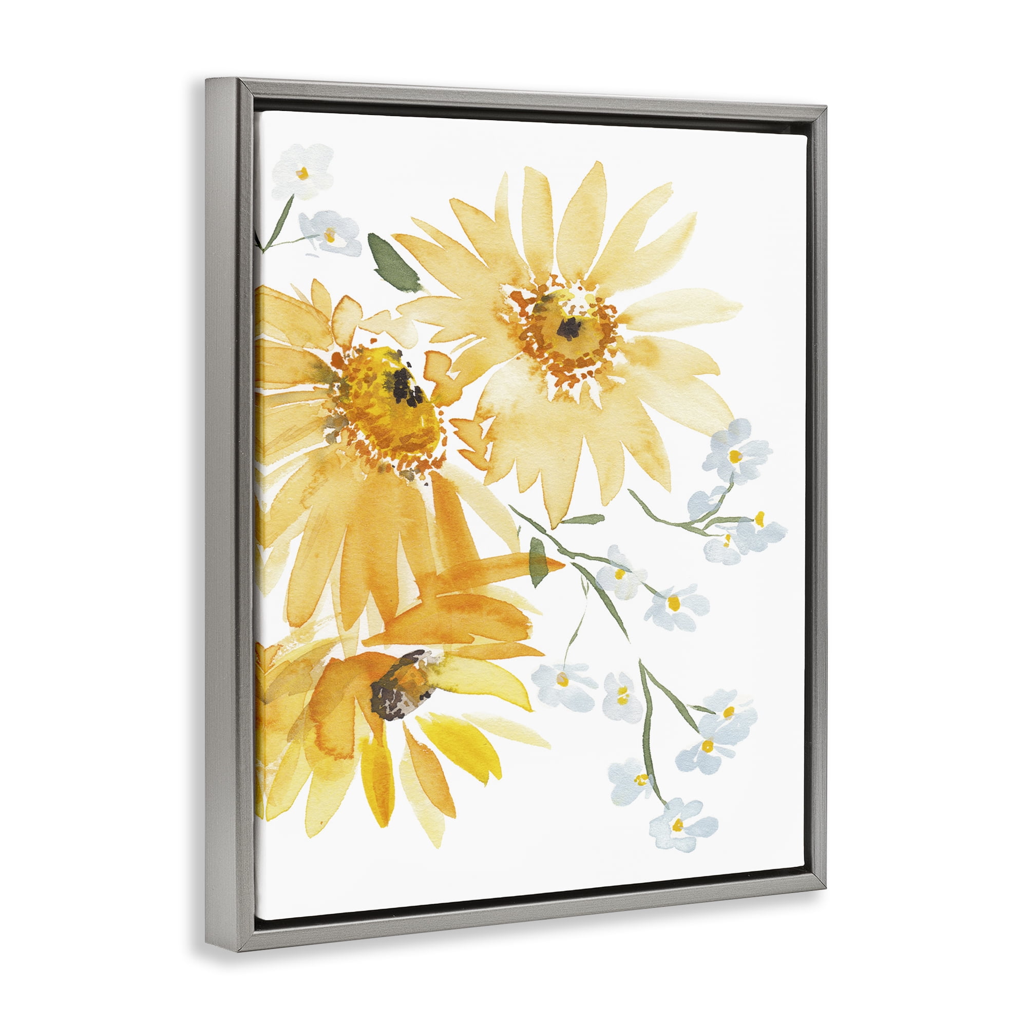 Stupell Industries Modern Yellow Daisies Botanical & Floral Painting Gray Floater Framed Art Print Wall Art, 25 x 31
