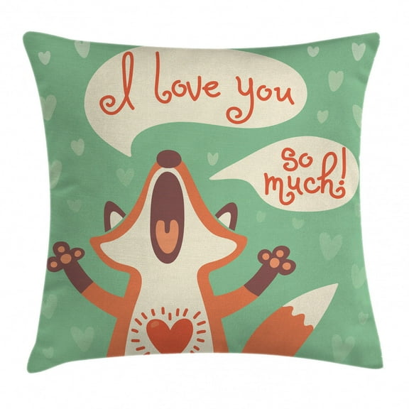 Lifestyle Decor Throw Pillow Cushion Cover, I Love You So Much Fox Humor Romance Birthday Celebration Graphic, Decorative Square Accent Pillow Case, 20 X 20 Inches, Mint Green Ginger, by Ambesonne