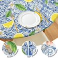 thumbnail image 2 of Lemon and Tile Blue Pattern Round Fitted Tablecloth with Elastic Edge, Waterproof Dining Table Cover for Indoor Outdoor Camping and Daily Use, 2 of 3