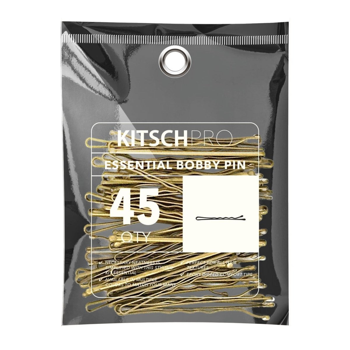 Kitsch Pro Everyday Essential Bobby Pins for all Hair Types, Comfortable and Securely Holds Hair, 45 Pcs in a Pack (Blonde)