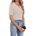 thumbnail image 2 of Mujeres Camisas de manga corta moda color puro casual señoras cómodas blusa superior para las verano albaricoque L, 2 of 6