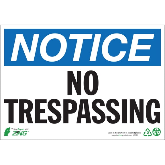 ZING Green 1139 ZING Eco Safety Sign, Notice, 7X10