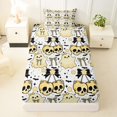 thumbnail image 3 of Manfei Halloween Skull Cherry Twin Sheets 3pcs, Kawaii Floral Ghost Bow Bat Bedding, Yellow White Black,1 Fitted Sheet, 1 Flat Sheet and 1 Pillowcase, 3 of 5