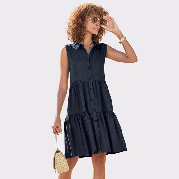 LASCANA Women's Tiered Shirt Dress Buttons