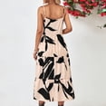 thumbnail image 4 of Edvintorg Women's Summer Floral Spaghetti Strap Sundress Womens Open-Back Sleeveless Drawstring Printed Temperament Flowy Maxi Dresses Beige XL, 4 of 7