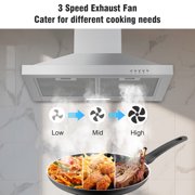 FIREGAS Wall Mount Range Hood 30 inch with Ducted/Ductless Convertible, 450 CFM Stainless Steel Chimney-Style Kitchen Hood, Over Stove Vent Hood with 3 Speed Fan, LED Light
