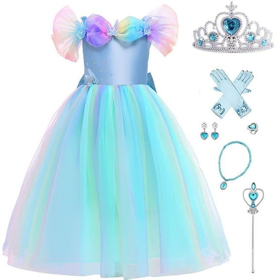 Girls Cinderella Costume Princess Dress Up Clothes Halloween Cosplay Outfits