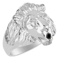 thumbnail image 3 of RYLOS Rings Sterling Silver Lion Head Ring  Diamonds in Eyes & Gemstone in Mouth Fun Designer Rings Onyx Jewelry Size 8, 3 of 7