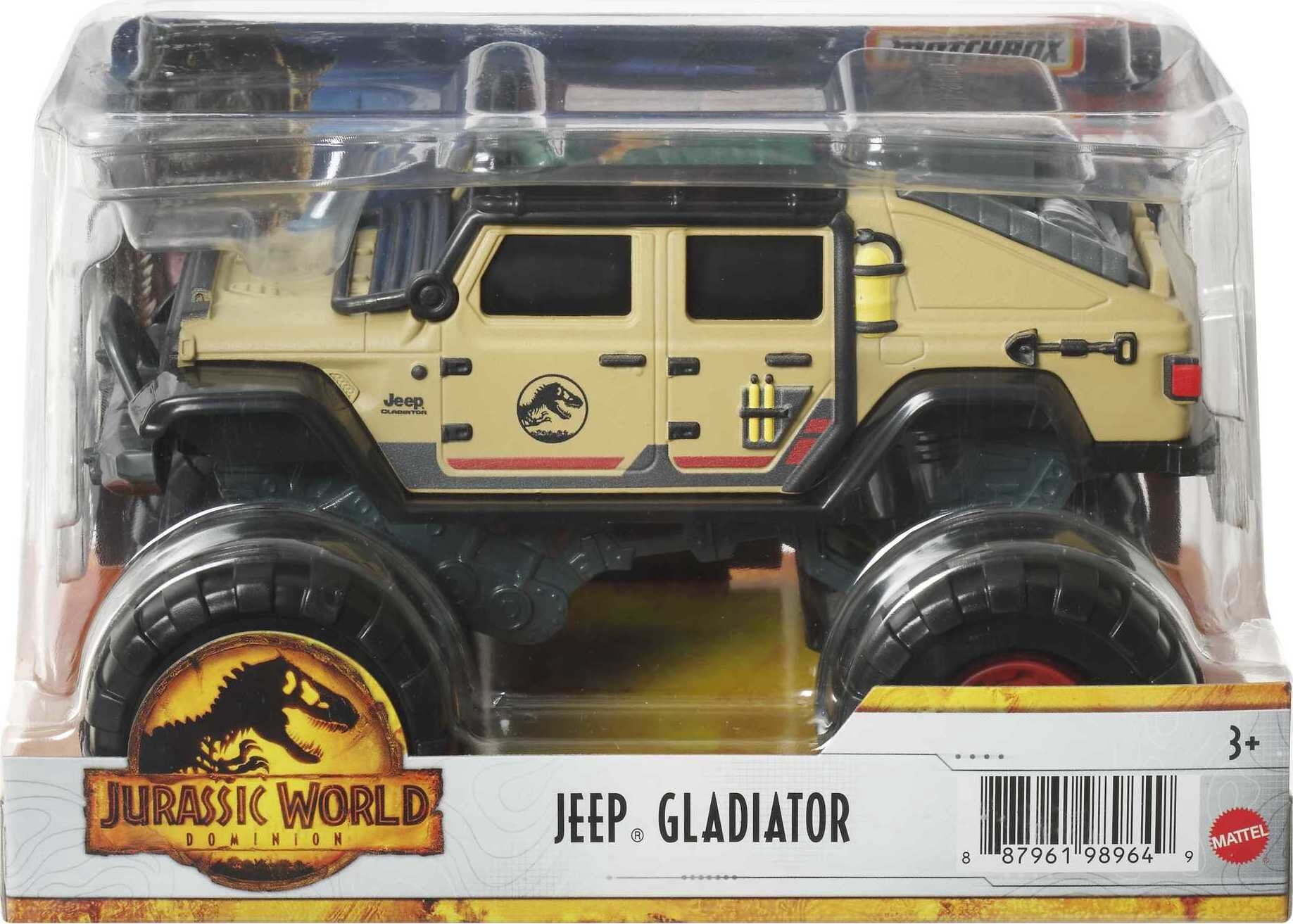 ​Matchbox Jurassic World Dominion Jeep Gladiator 1:24-Scale Truck with Large Wheels, Toy Gift and Car Collectible for Dinosaur Fans​
