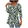 thumbnail image 2 of DPTALR George Women's Fashionable Casual Print V-Neck Slim 3/4-Sleeve Tops for Fall,Green,Size XXL, 2 of 7