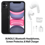 Restored Apple iPhone 11 64GB Black Fully Unlocked with Bluetooth Headphones, Screen Protector, & Wall Charger (Refurbished)
