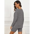 thumbnail image 3 of Chiclily Soft & Comfy Lounge Sets for Women Dark Gray M Ribbed Knit Long Sleeve Top and Biker Shorts 2 Piece Loungewear Pajamas Set, 3 of 5