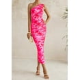 thumbnail image 6 of PRETTYGARDEN Women's One Shoulder Bodycon Dress Summer 2025 Printed Ruched Party Cocktail Fitted Long Dress, 6 of 8