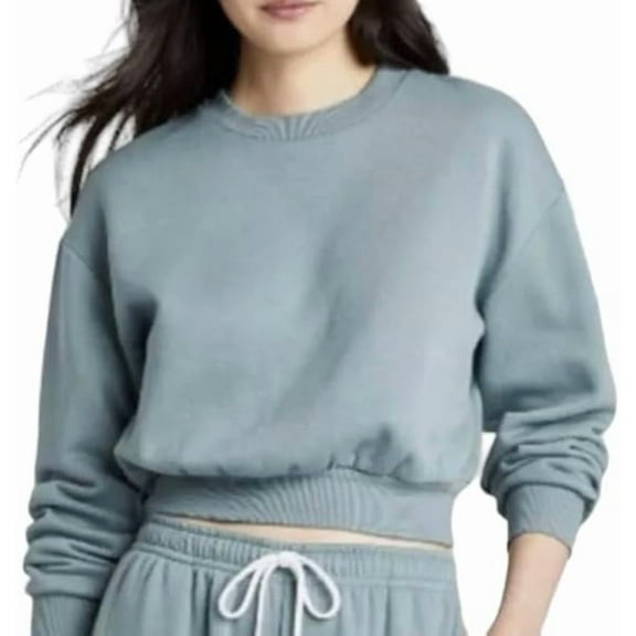 Womens Cropped Crew Neck Sweatshirt Cute Comfortable Warm Cozy Crop Top Sweater for Teens Adults Clothing Shirts - Slate Blue Gray - XLarge