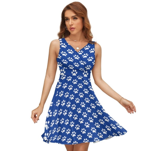 Dog Paw Blue Women's Tank Dress V Neck Sleeveless Summer Sundress