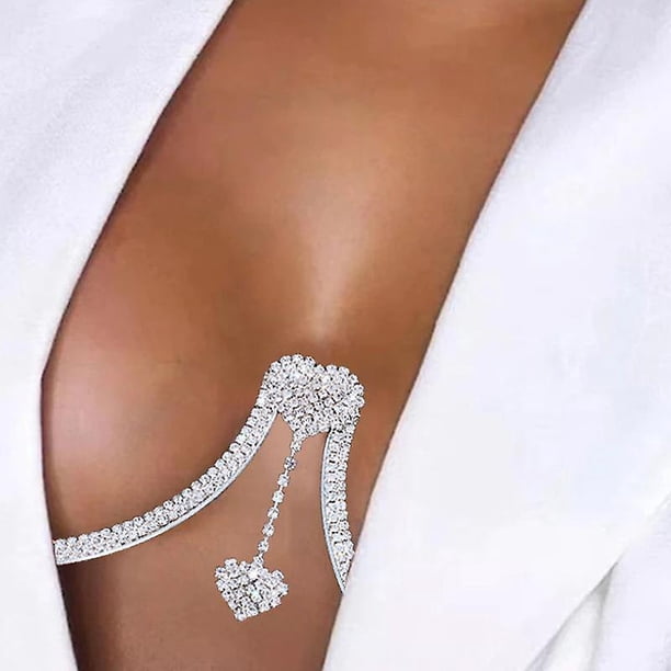 Cadena de soporte para el pecho con diamantes de imitación, colgante de corazón de cristal a la moda, cadena para sujetador con soporte para el pecho, sujetador de bikini sexy, cadena para el cuerpo