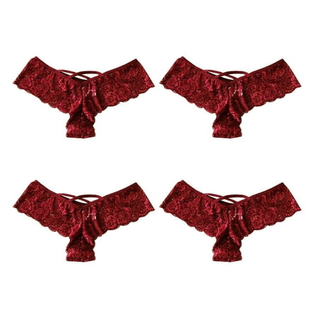 No Show Bra for Low Cut Dress Panties for Women Pack Seamless Bikini Womens Seamless Lace Underwear Short Lingerie Thong Panties 4 Packs