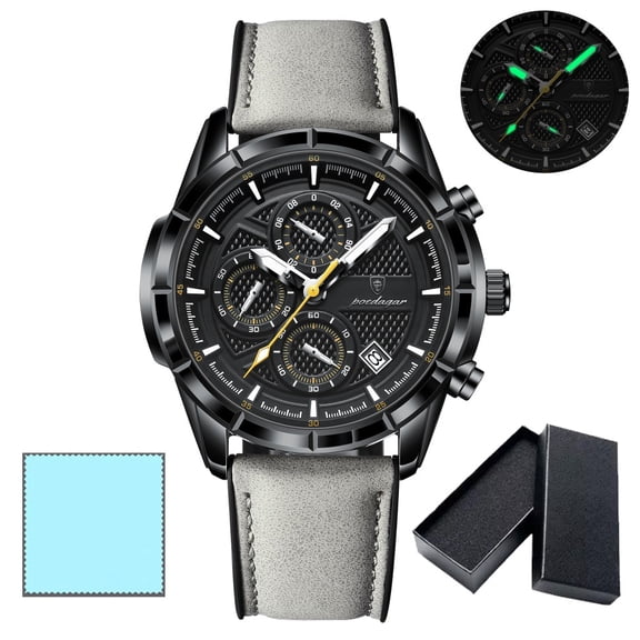 POEDAGAR Men's Casual Leather Quartz Watch Chronograph Luminous Wristwatch With Date Feature