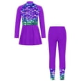 thumbnail image 2 of YONGHS Kids Girls 2Pcs Rash Guard Print Swimsuit Bathing Suit Long Sleeve Dress with Pants Set Purple 8, 2 of 6