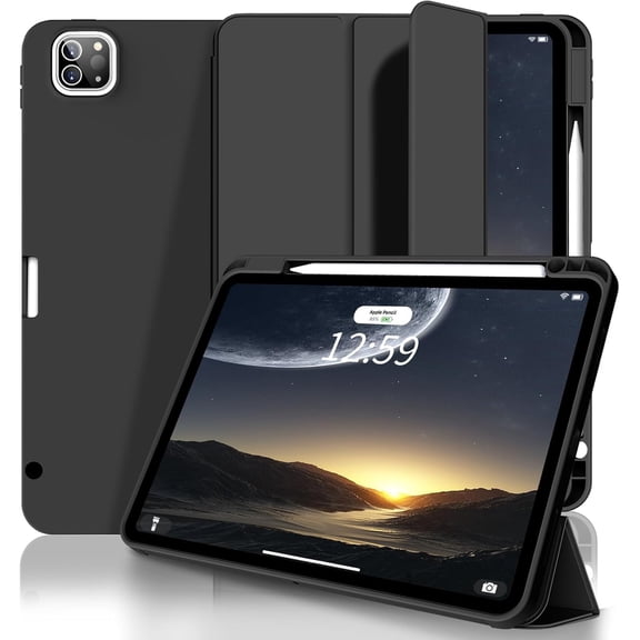 New Case for iPad Pro 12.9 inch 6th/5th/4th Generation 2022/2021/2020 with Pencil Holder, Smart Stand Case with Soft TPU Back Cover for iPad Air 13 inch 2024, Auto Sleep/Wake, Pink