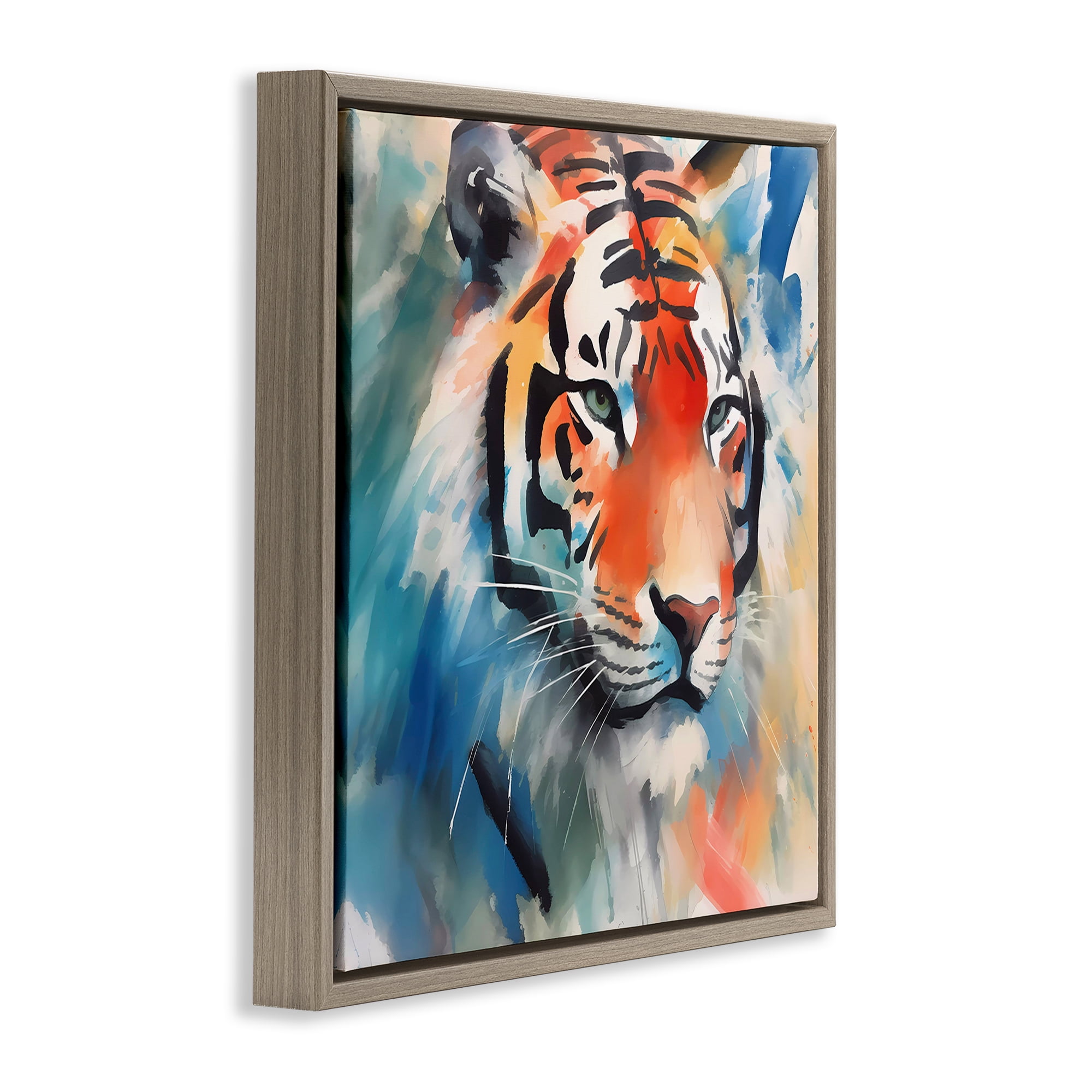 Stupell Industries Bold Modern tiger Animals & Insects Painting Brown Floater Framed Canvas Art Print Wall Art, 18 x 18