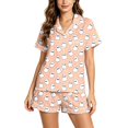 thumbnail image 3 of Cute Halloween Pjs Set for Women Lovely Ghost Pumpkin Printed Collar Short Sleeve Shirt With Elastic Shorts Smooth Milk Silk 2 Piece Set Halloween Party Loungewear Gift, 3 of 6