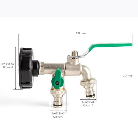

1/2 &3/4 20MM Durable Coupling Connector Storage Tank Adaptor Replacement with S72 Coarse Thread For IBC Adapter 2 Ways Hose Fitting Water Pipe Tap GREEN 3/4X3/4X3/4