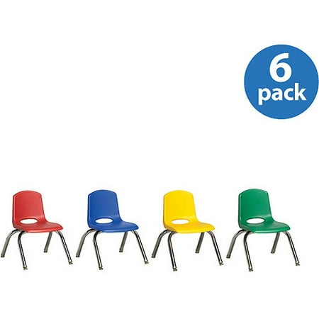 Stackable 12" School Chairs with Glides, Assorted Colors, Set of 6