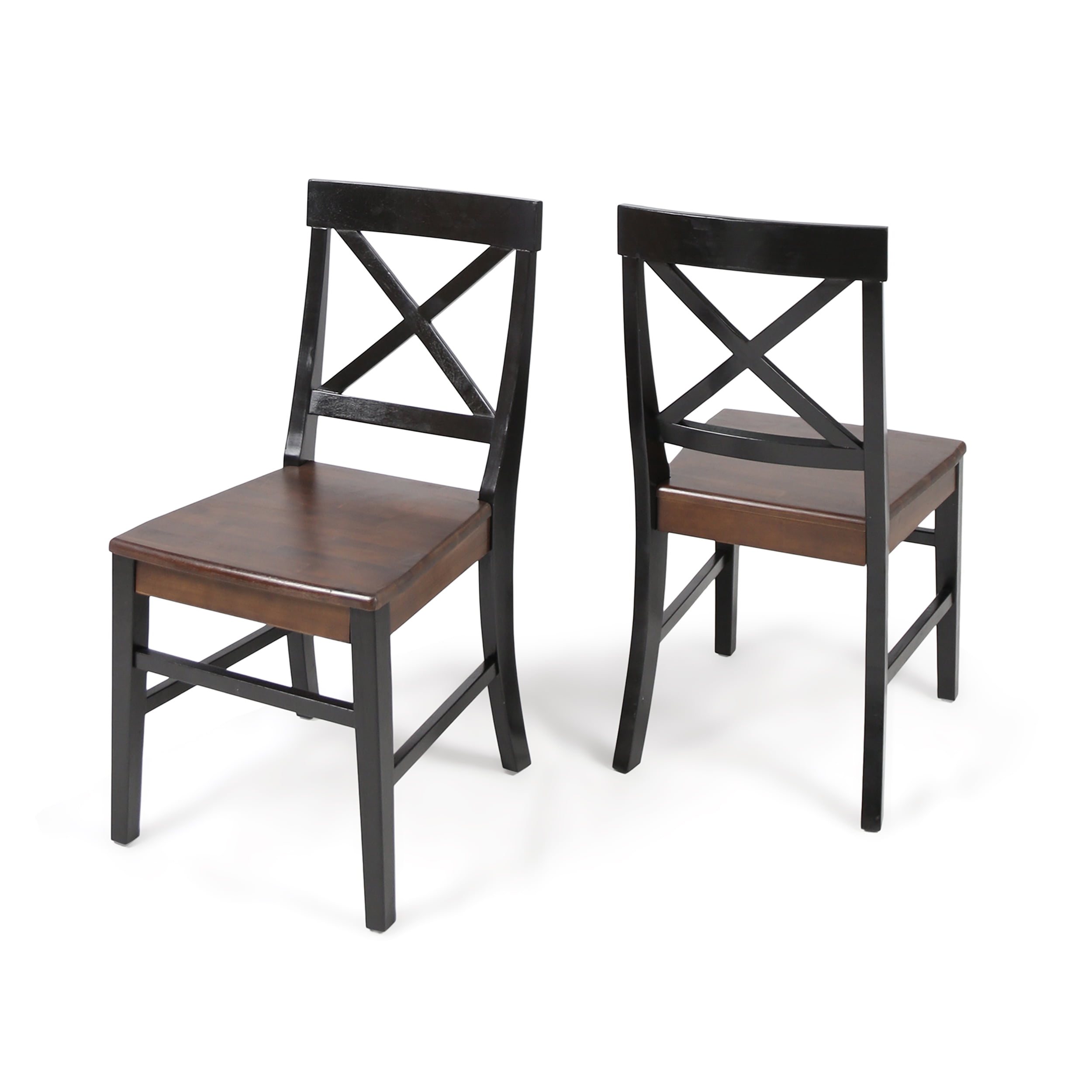 Truda Farmhouse Acacia Wood Dining Chairs with Frame, Walnut and Black Finish