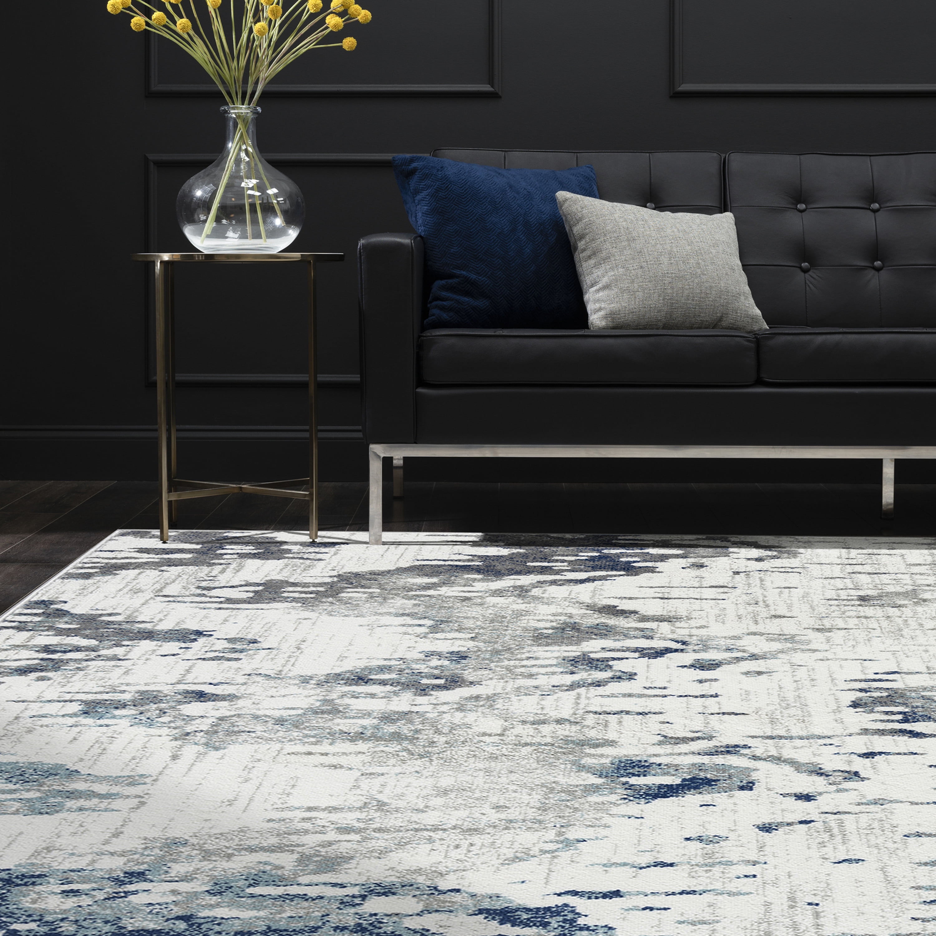 Transitional 5x8 Area Rug (5'3'' x 7'3'') Abstract Cream, Blue Living Room Easy to Clean