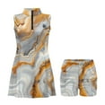 thumbnail image 4 of COEQINE Gold and Gray Marble Print Golf Dresses for Women Sleeveless Breathable Pickleball Dresses with Shorts 2 Pockets V-Neck Quick Dry Athletic Outfits with 2 Pieces, S, 4 of 7