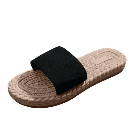 

Leisure Roman Style Weave Women s Solid Color Summer Flock Non Slip Slip On Flat Beach Open Toe Breathable Sandals Shoes Slippers
