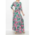 thumbnail image 6 of Bon Rosy, Women's, 3/4 Sleeve V-Neck Printed Maxi Faux Wrap Dress, Fuchsia, M, 6 of 8