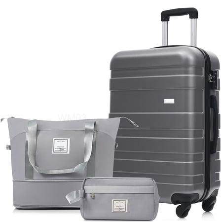 CHAMPFLAG Complete Travel Gear: 3-Piece Grey Suitcase Set with Laptop Access, TSA Lock &; Organizer Bag
