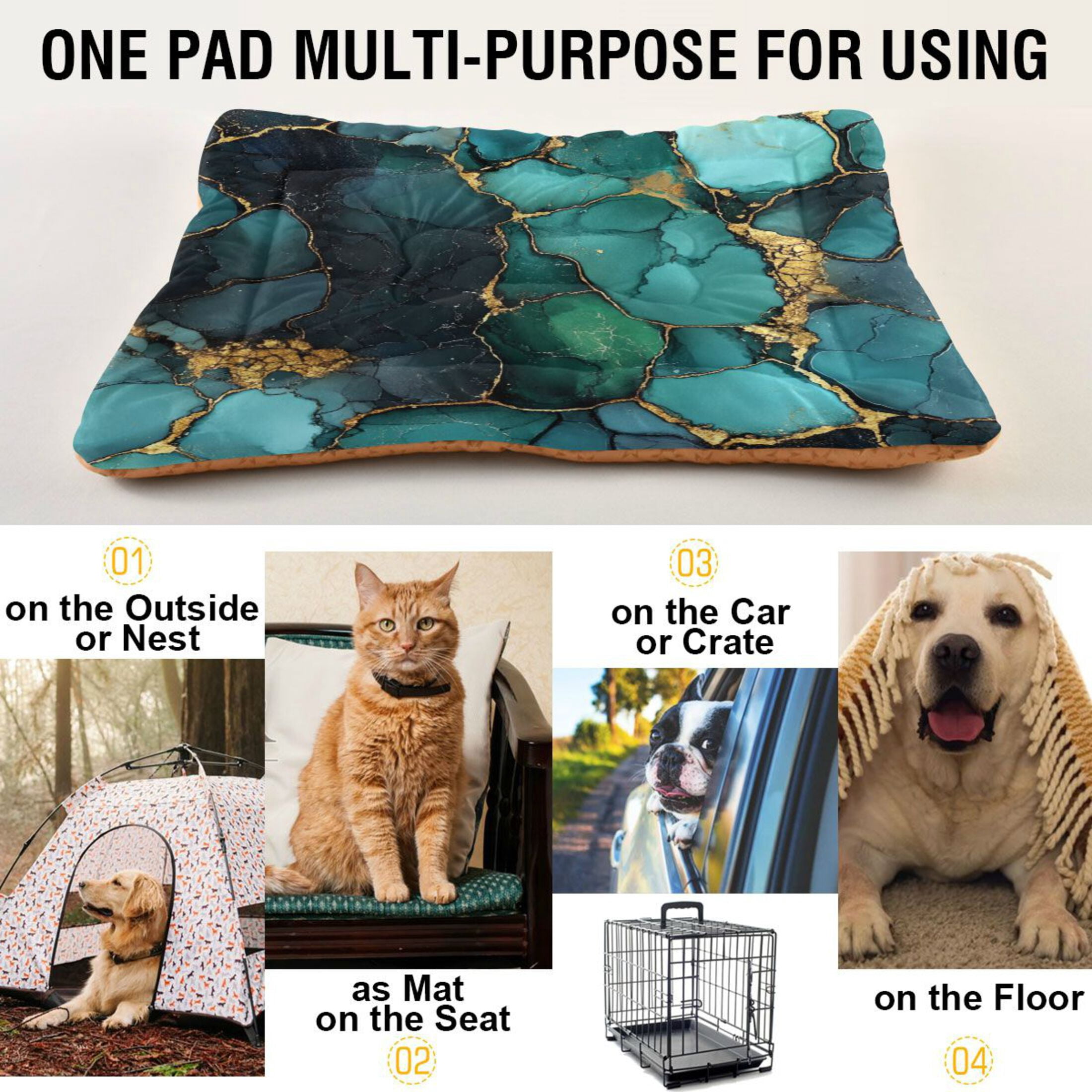 Qxltty Gild Dark Green Marbles Ped Pad Wear-resistant and Hard to Bite Through Sleeping Pad for Small Medium Large Dogs Winter Pet Bed 36×24in