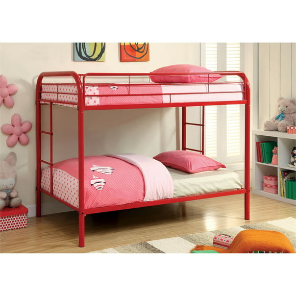 Metal Bunk Beds Com Red, Red Metal Bunk Bed Twin Over Twin