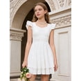 thumbnail image 5 of Lanbubble Girls Ruched Dresses Ruffle Sleeve Teens Tiered Swing A-line White Dress 7-8 Years, 5 of 10