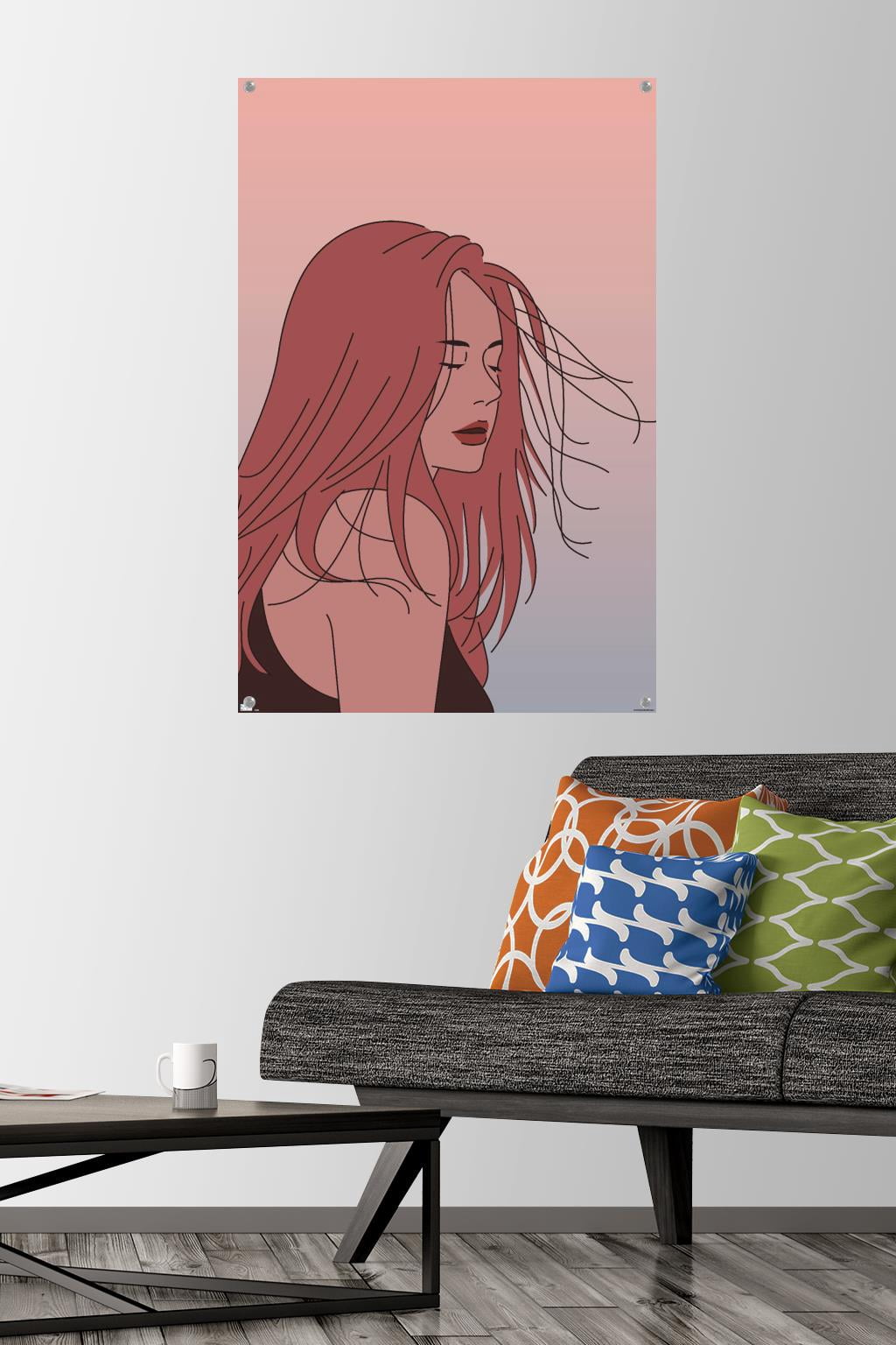 Hand Drawn Woman With Blowing Hair Wall Poster with Pushpins, 22.375" x 34"