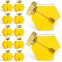 12Pcs Mini Honey Jars with Dipper, 7.7oz Glass Honey Jars, Clear Honey Pot, Hexagon Honey Container Storage for Wedding and Party Favors, Home, Kitchen