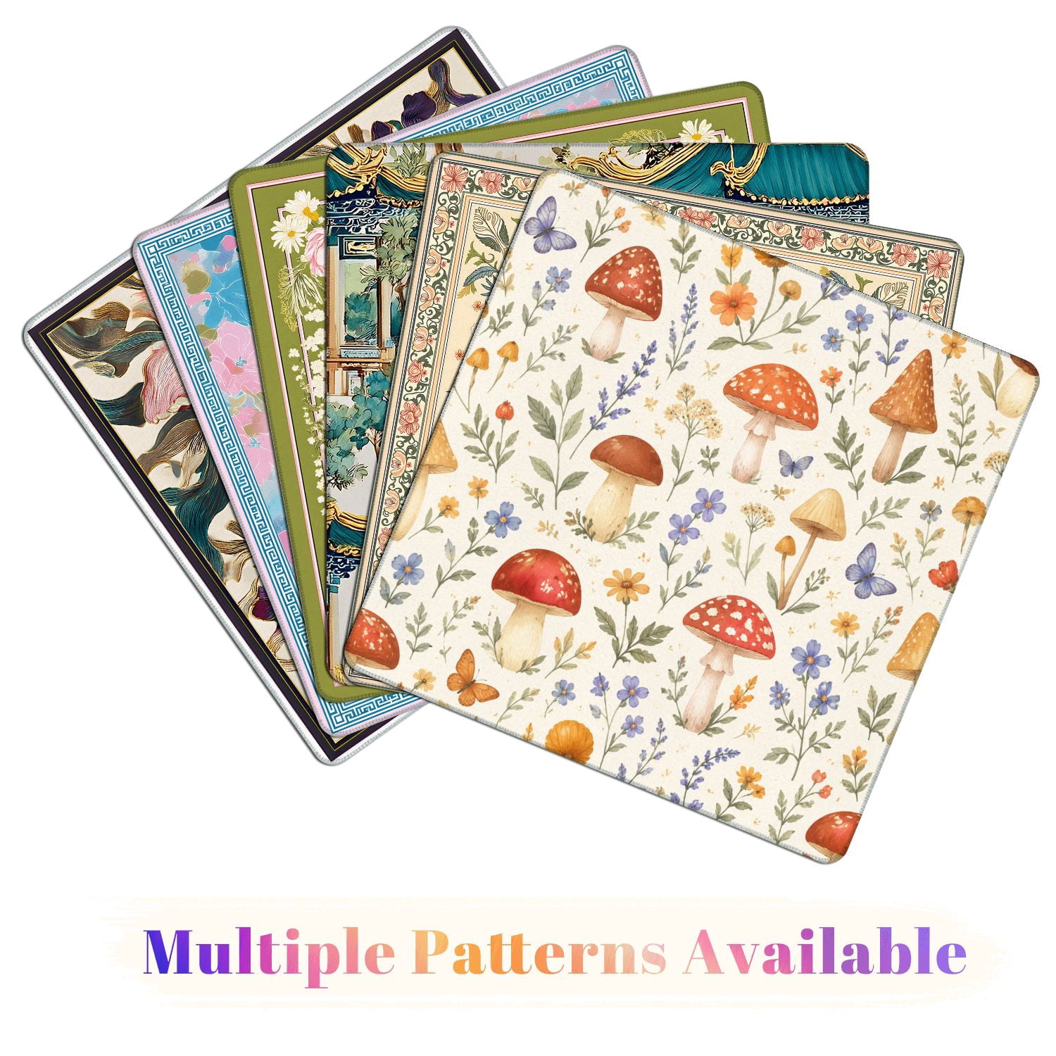 Mahjong Mat 31.5" x 31.5" Whimsical Mushroom Wildflower Seamless Soft Watercolor Cottagecore Non-Slip Noise Reduction American Mahjong Tiles Table Cover for Dominoes Poker Card Board Games Gift