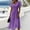 Purple, variant on Women's Solid Color V-Neck Wrap Front Midi Dress Short Sleeve Ruched Waist A-Line Dress Casual Work Sundress Flowy Elegant Party & Bridesmaid Dress(Purple,L)
