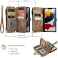 thumbnail image 2 of Wallet Case for iPhone 14 Pro 6.1 inch, Premium Handmade PU Leather Phone Case Card Slots Magnetic Closure Zipper Pocket Kickstand Flip Case with Hand Strap - Vintage Brown, 2 of 14
