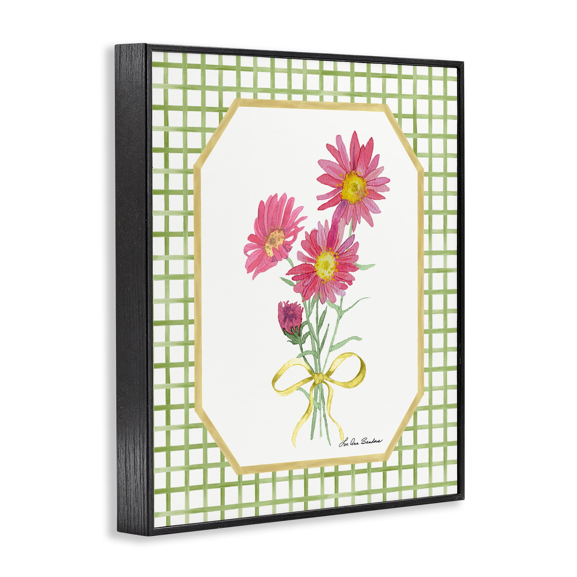 Botanical Story on Gingham Black Framed Giclee Art, design by Lee Ann Sanders