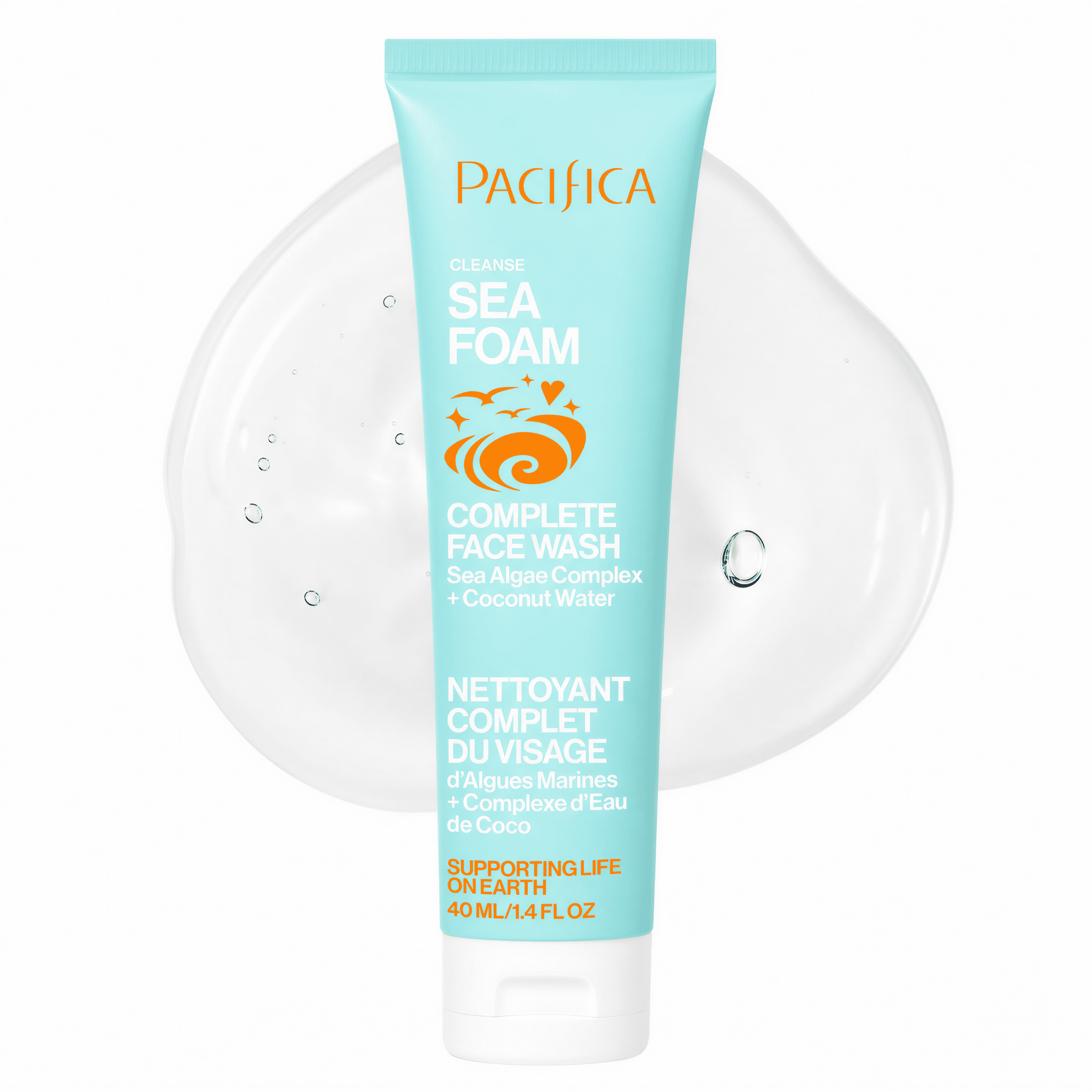 Pacifica Beauty Sea Foam Complete Face Wash Mini for Daily Gentle Cleansing with Coconut Water + Sea Algae, Combination & Oily Skin, Vegan & Cruelty Free, TSA Friendly, 1.4 fl oz.
