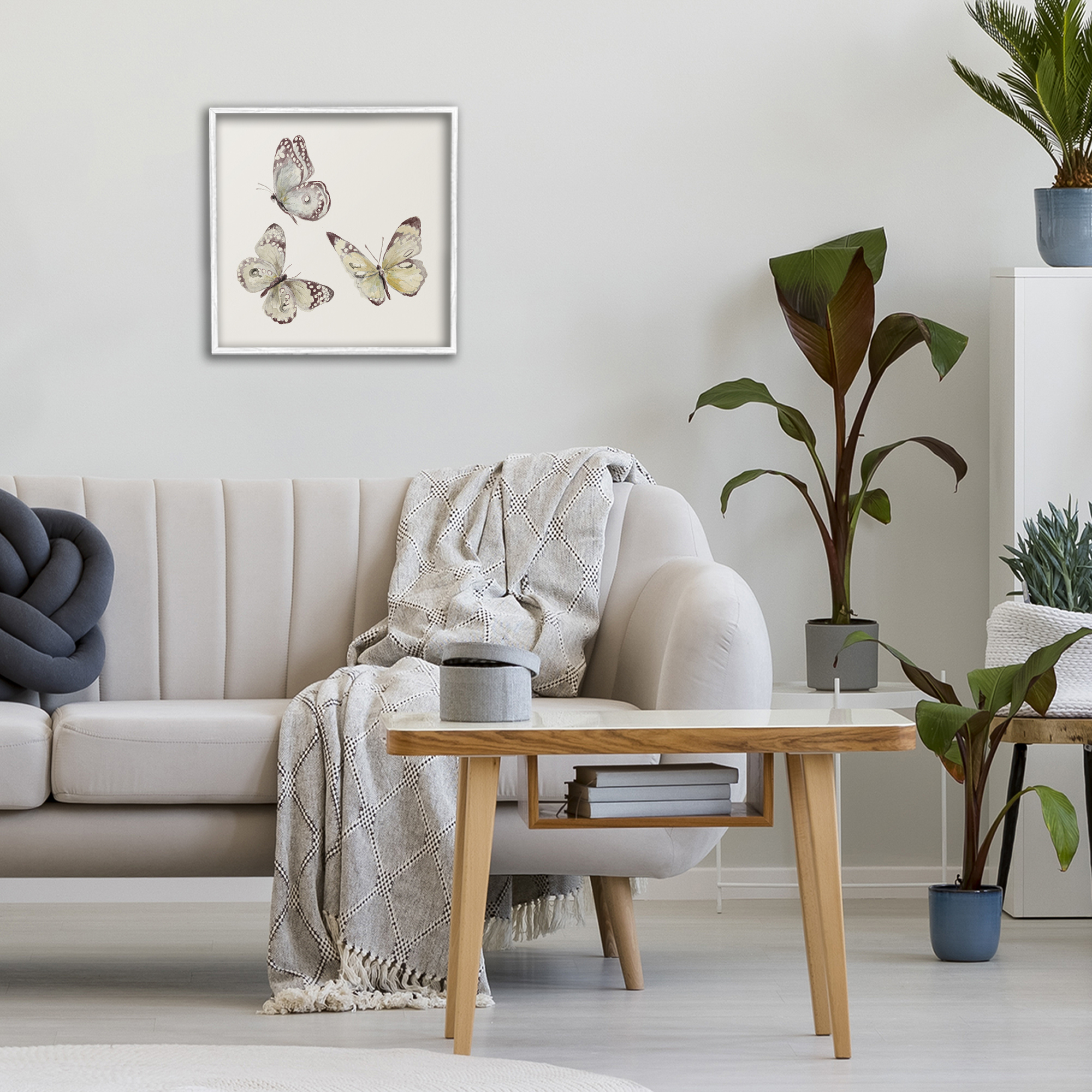 Stupell Industries Isolated Butterflies on Beige White Framed Giclee Art, design by Patricia Pinto