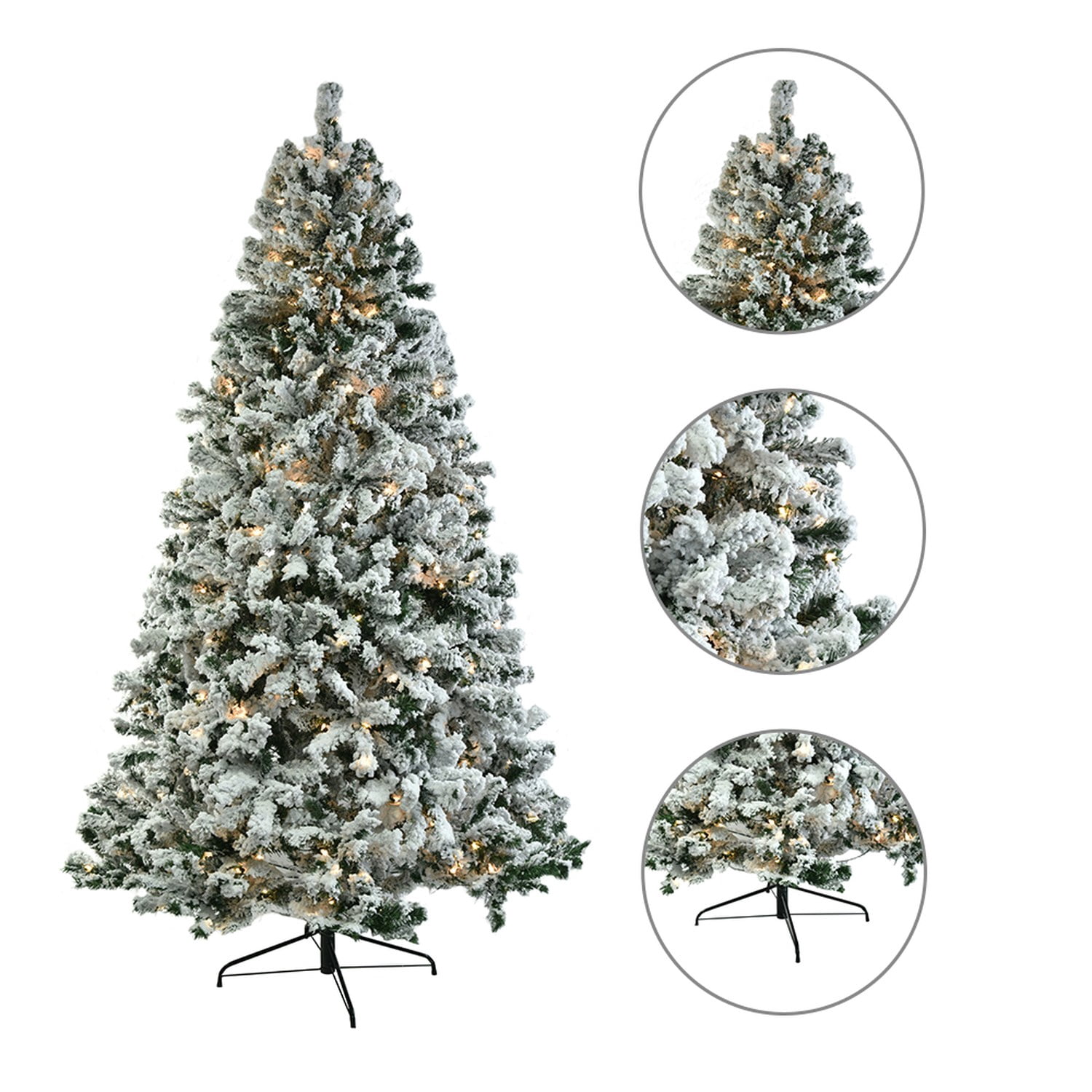 Astoutdoor 6 ft Pre-Lit Snow Flocked Christmas Tree, Artificial Hinged Pine with 800 Tips and 300 Lights, Snowy Green